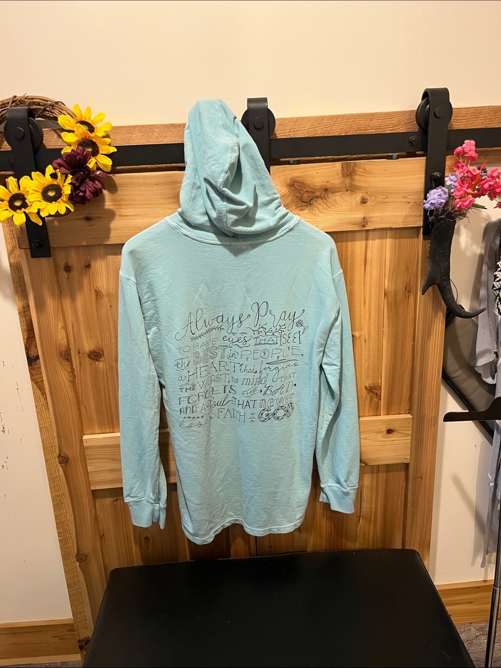 Comfort Colors Aqua Hooded Pullover with Script Back